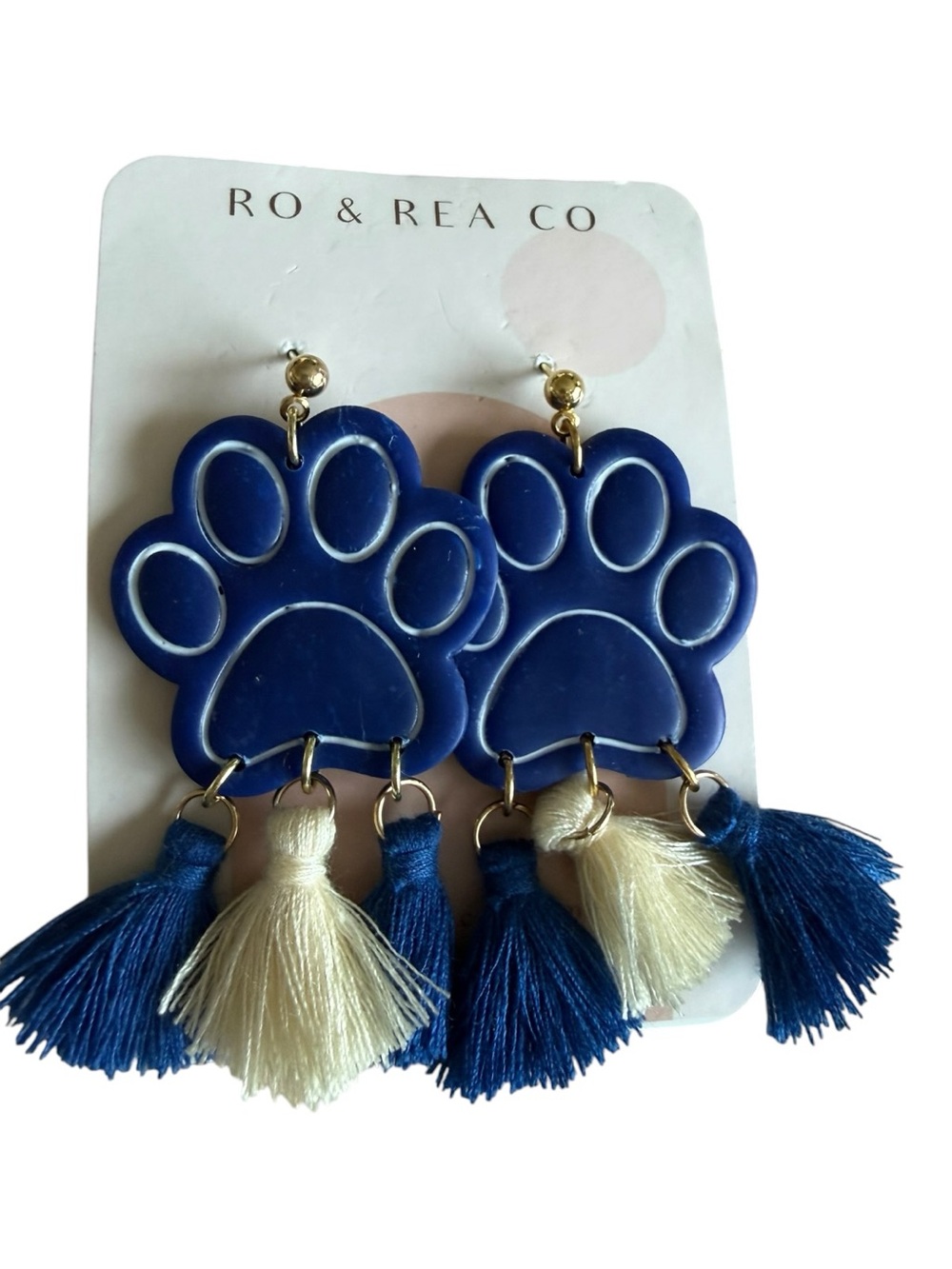 Navy Paw Tassel Earrings